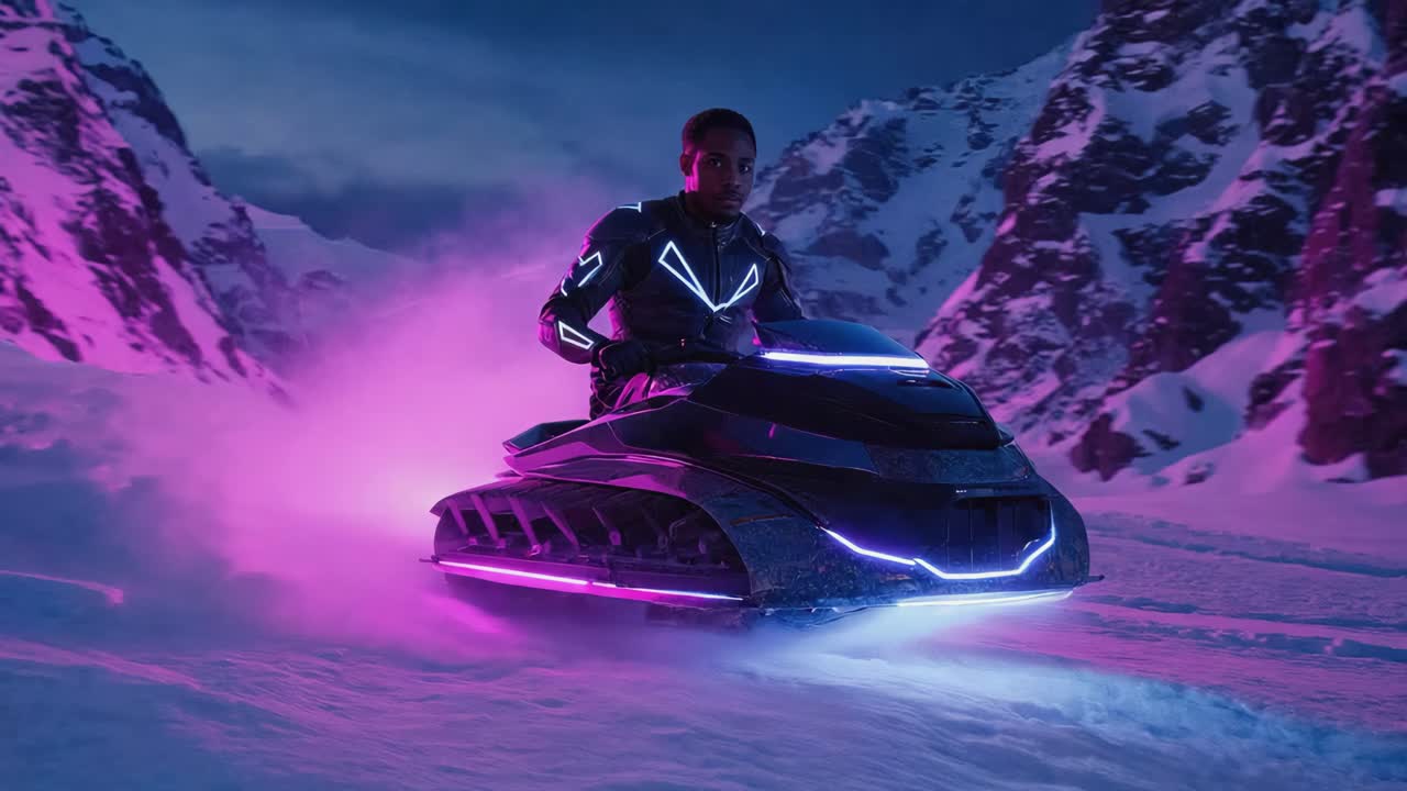 Motoslitta futuristica in un paesaggio invernale