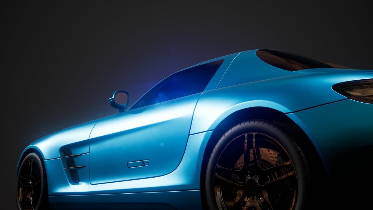 coche deportivo de lujo en un estudio oscuro con luces brillantes