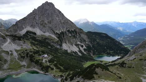 wide angle establishing aerial shot dramatic mountain landscape