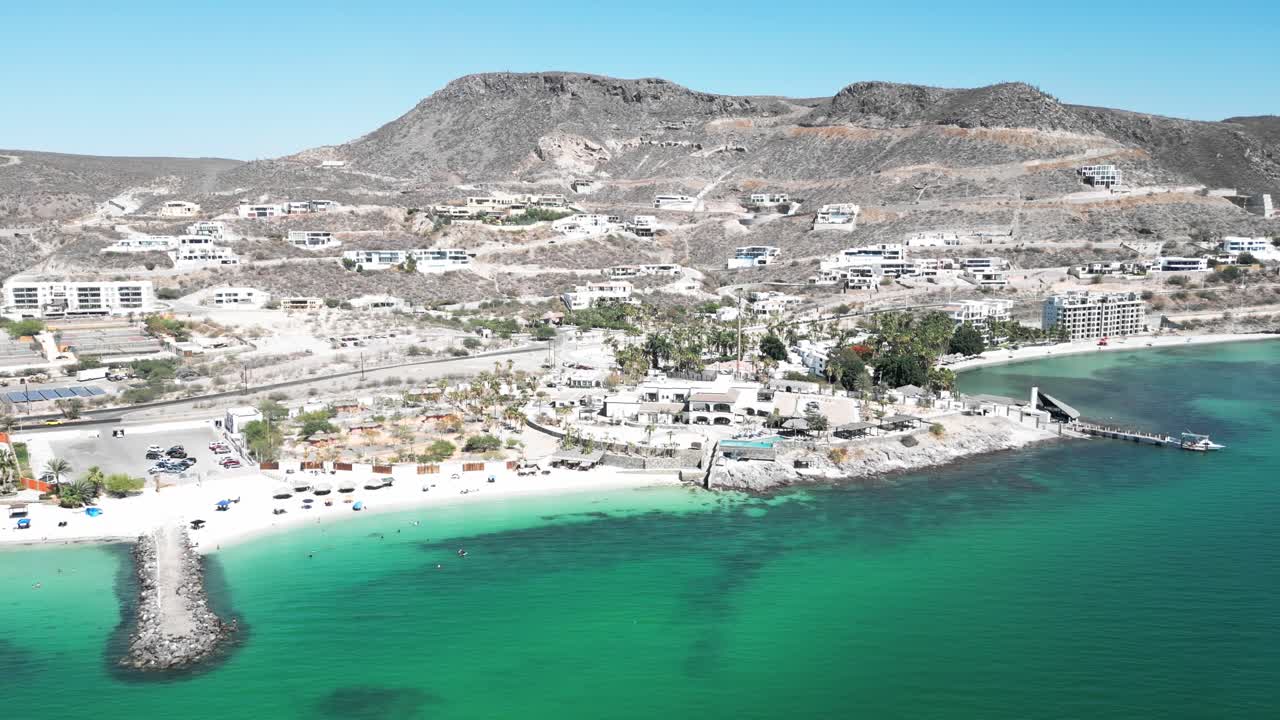 Playa caymancito in la paz, calm beach vibe in baja california sur, aerial view