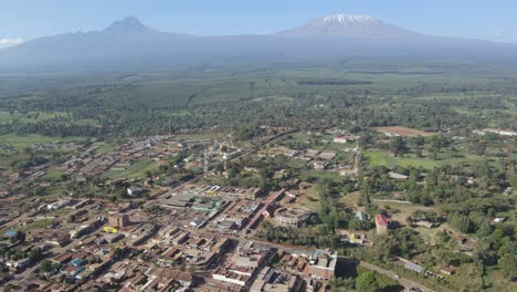 scenic loitokitok village at footstep of mount kilimanjaro, kenya, aerial view