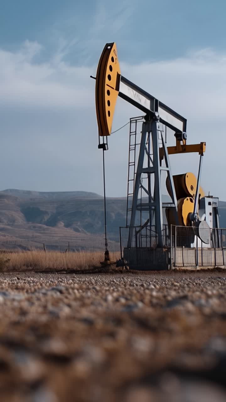 A Well-Established Oil Rig Operating Against a Backdrop of Rolling Hills, Showcasing Industrial Machinery and Energy Production in Action