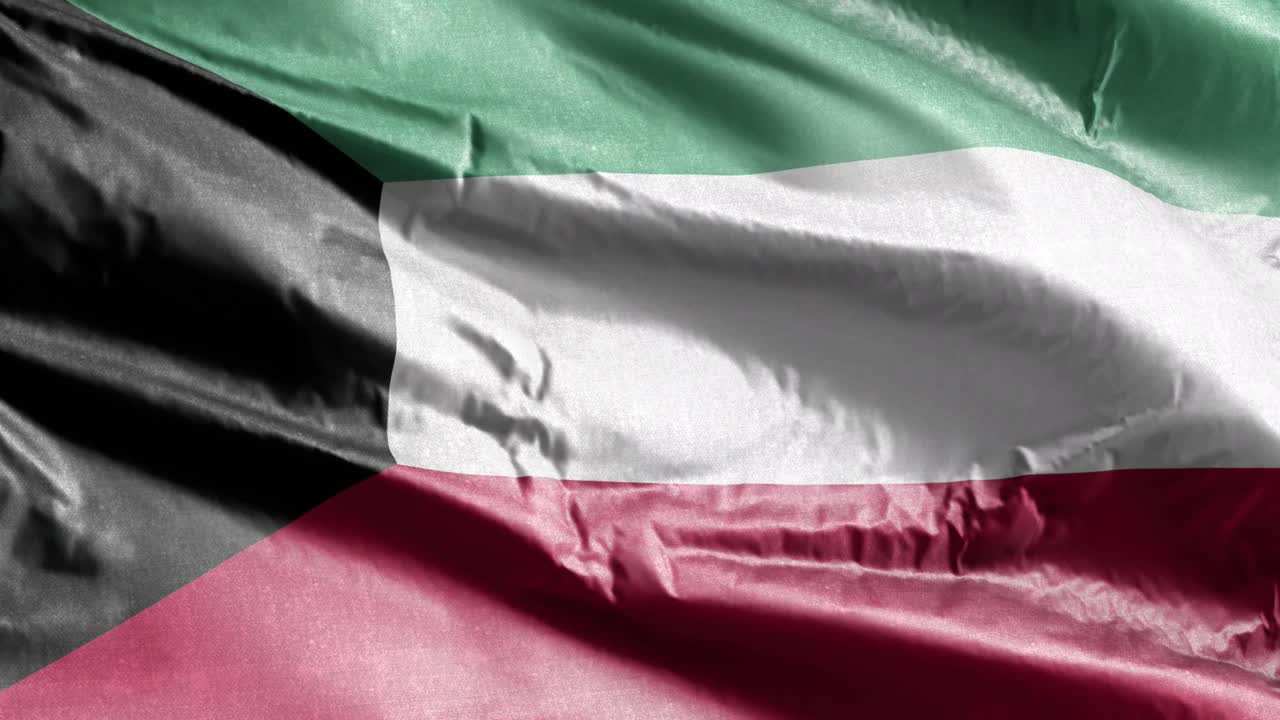 쿠웨이트 섬유 발은 바람에 부드럽게 흔들리고, 쿠웨이트 배너는 부드럽게 바람에 휘어지고, 직물 섬유 조직은 완전한 채우기 배경, 20 초 루프.