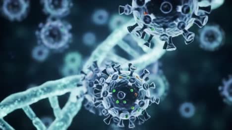 intricate visualization of viral particles interacting with genetic material: a close-up study of pathogen dynamics and molecular interaction