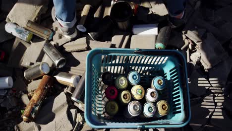 aerosol cans arranged in the basket 4k