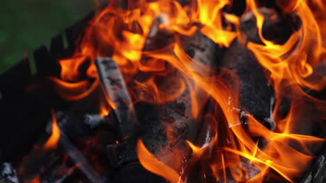 flames from burning logs. hot embers of burning wood log fire
