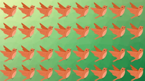 animación de filas de aves tropicales que se mueven sobre un fondo verde