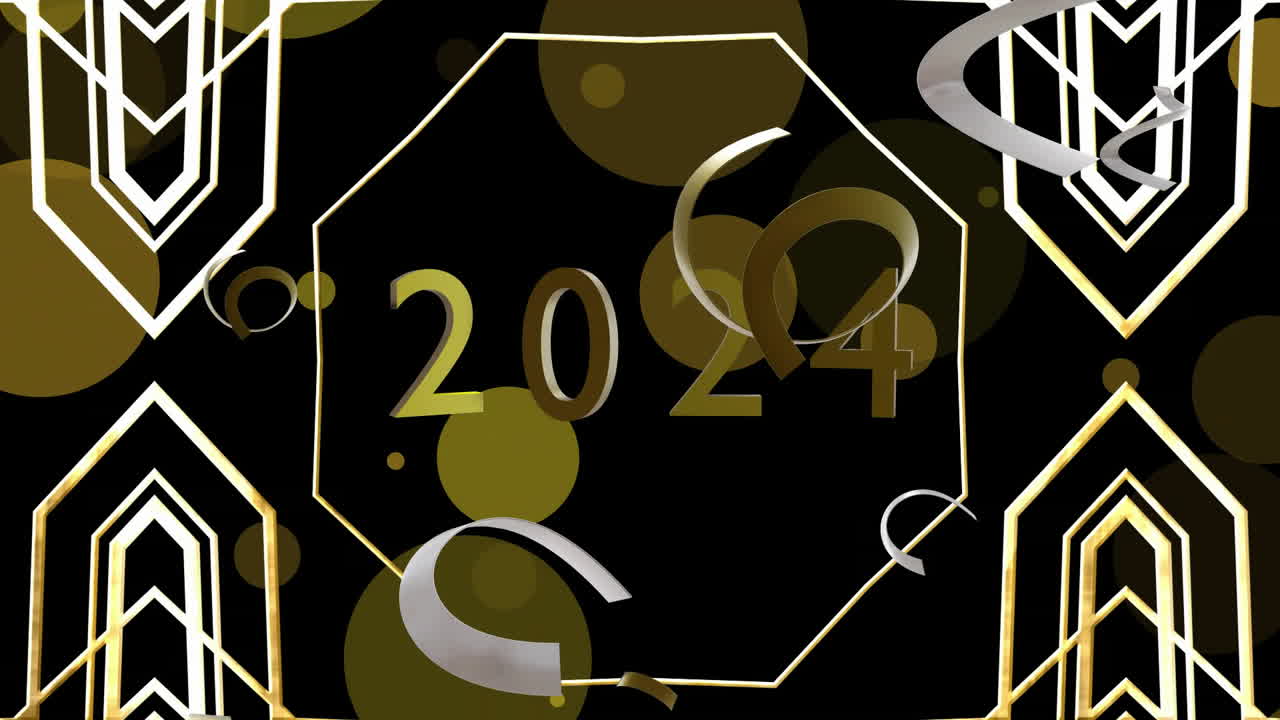 animación de globos de oro y plata con estrellas en fondo negro