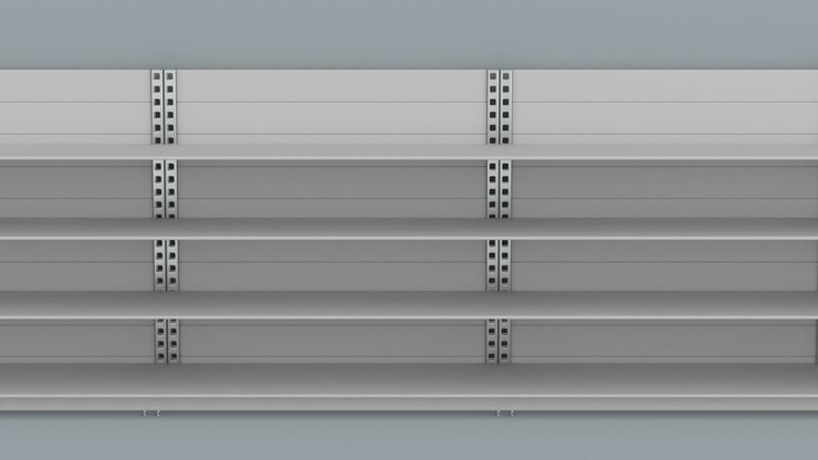 Empty store shelves. 3D render