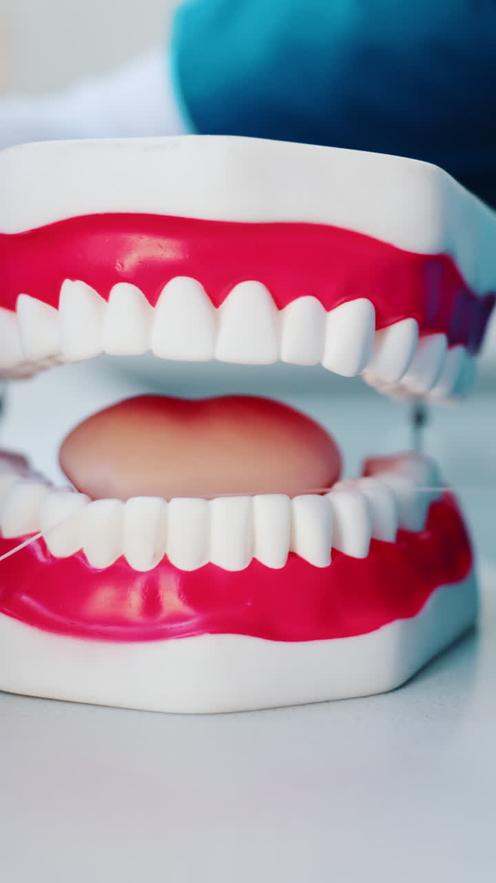 Demonstrating Dental Flossing Technique on a Jaw Model