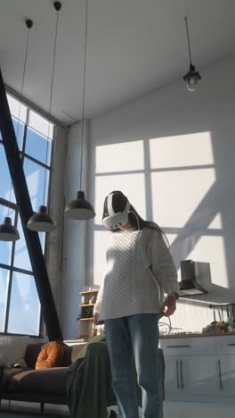 woman experiencing virtual reality in a modern home