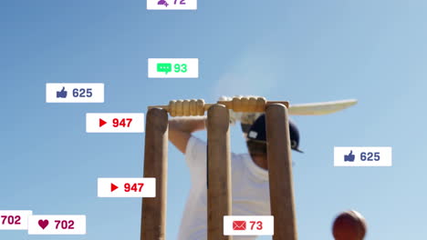 animation of digital data processing over caucasian cricket player on field