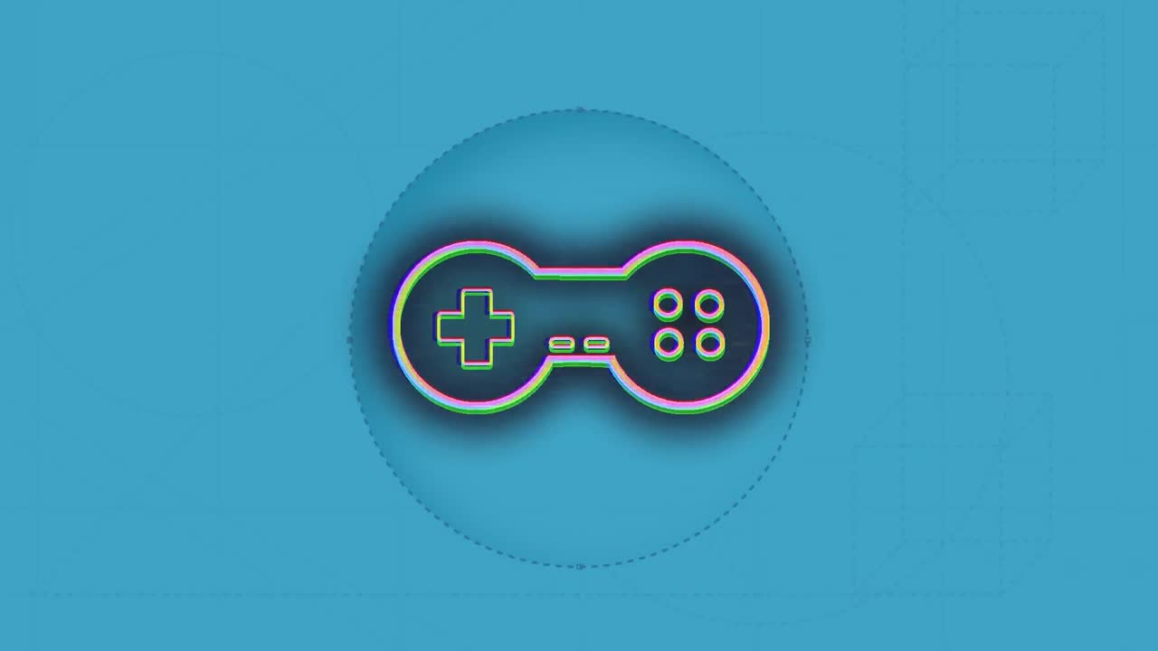 파란색 배경 위에 있는 비디오 게임 패드의 애니메이션