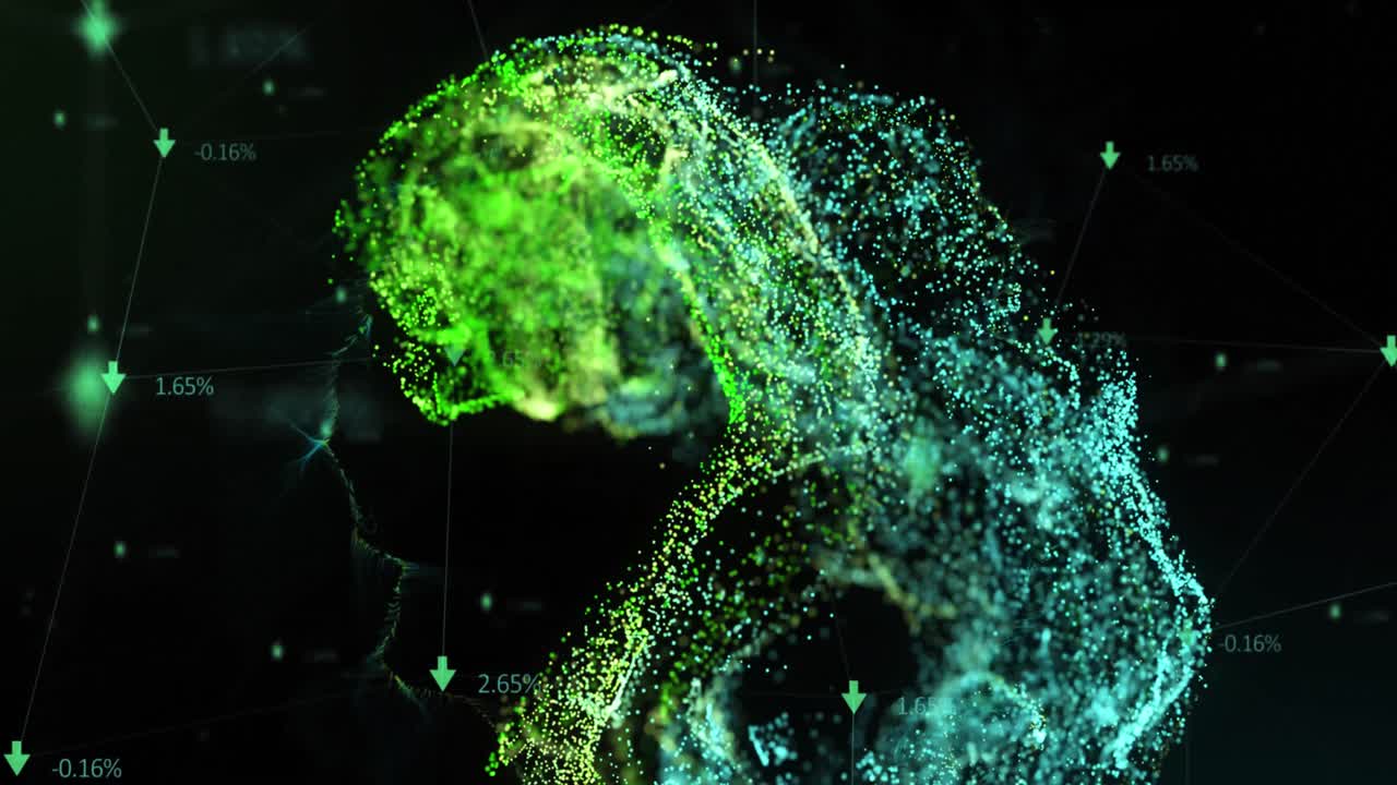 animación de la red de conexiones y procesamiento de datos a través de la malla verde