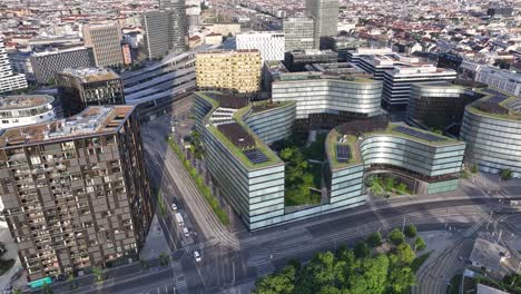 aerial view of corporate modern buildings in vienna, austria