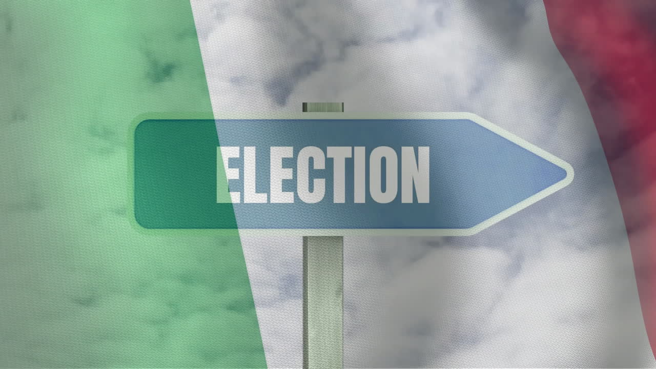 구름 인 하늘 배경 에 있는 애니메이션 선거 표지판