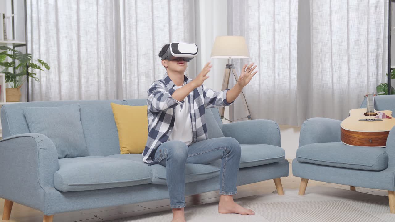 Man using VR headset at home