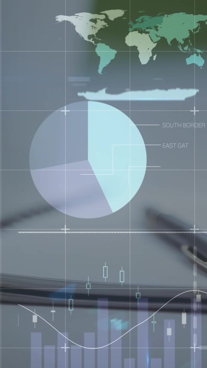 Animation af statistisk databehandling over nærbillede af en kuglepen og dagbog på et kontorbord