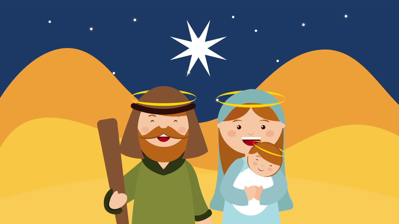 escena del pesebre de felices navidades con la familia de holly