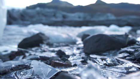 rack focus shot of ice shards in skaftafell glacier valley in iceland