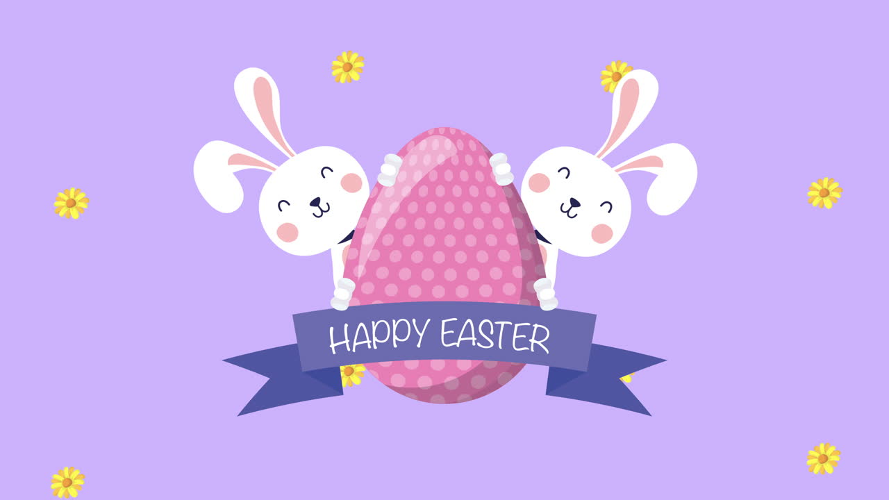 buona pasqua carta animata con conigli e uova dipinte