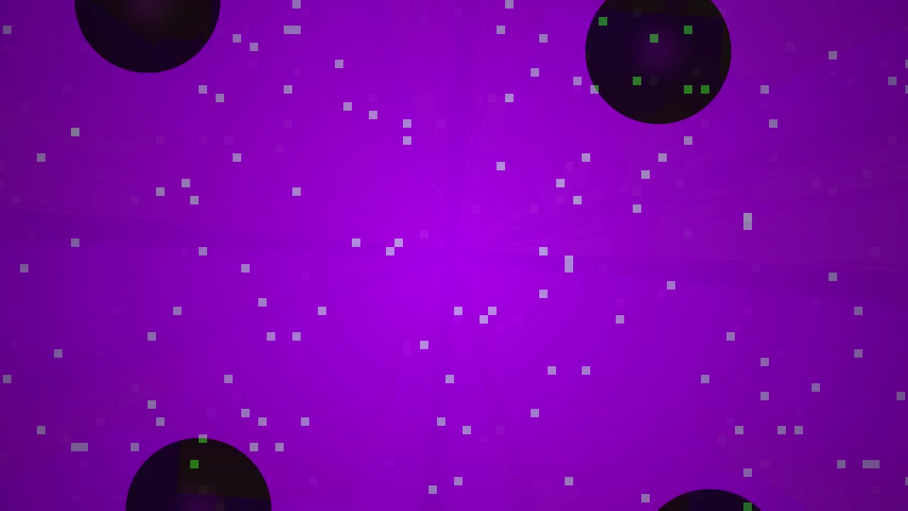 Sfondo animato astratto con sfere fluttuanti e pixel digitali