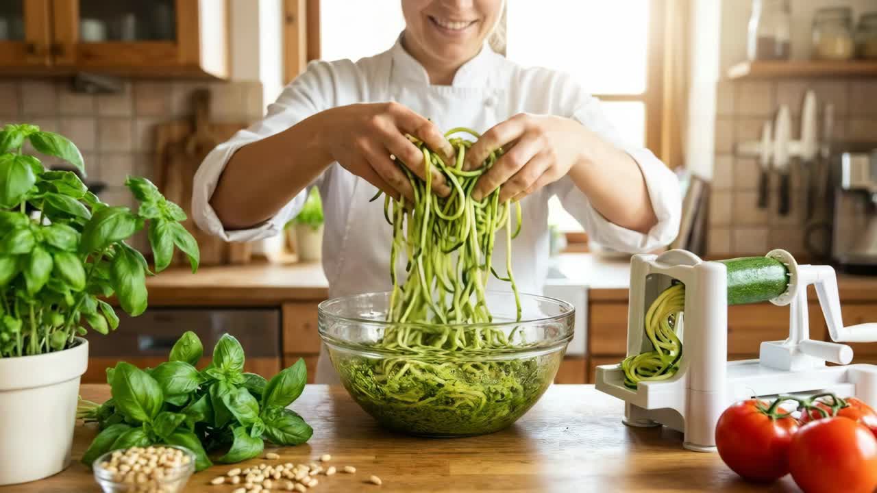 Preparare noodles di zucchine salutari in cucina