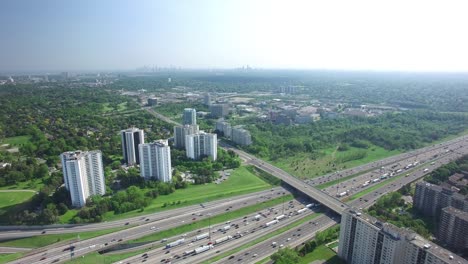 aerial drone view of toronto canada highway