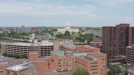 super wide rising aerial shot of the minnesota state capitol building in saint paul, minnesota