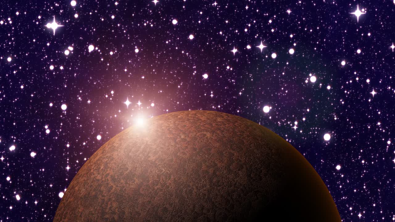 движущаяся красная планета на фоне звезд.