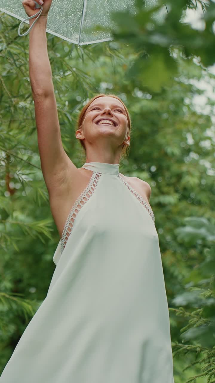 Woman enjoying nature in a white dress