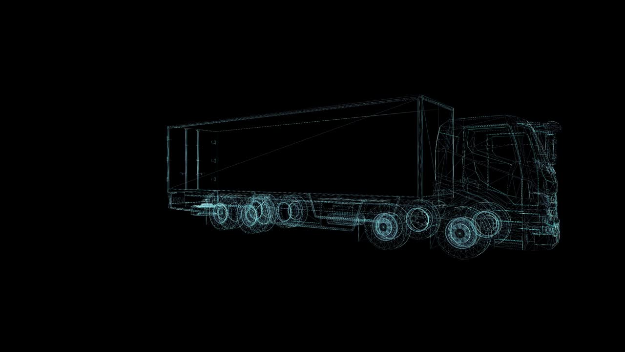 트럭 홀로그램 와이어 프레임: 흑색 배경에 멋진 3d 애니메이션과 미래 프로젝트에 대한 원활한 루프