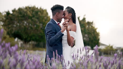 wedding, dancing and black couple in garden
