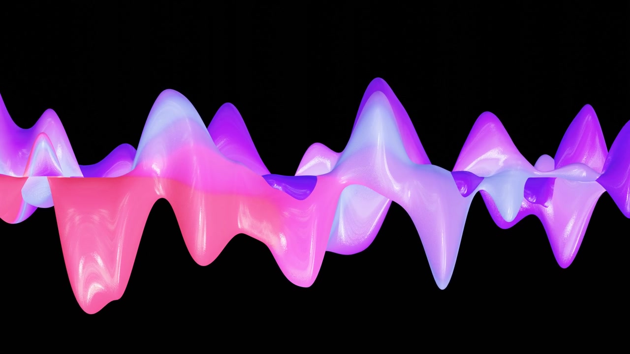 Vibrant abstract 3D glossy fluid wave on black background