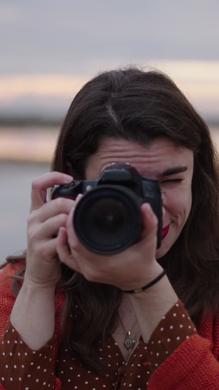 Woman Taking Photo with DSLR Camera