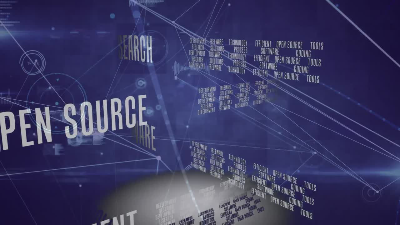 Animation of network of connections and digital interfacee on blue background