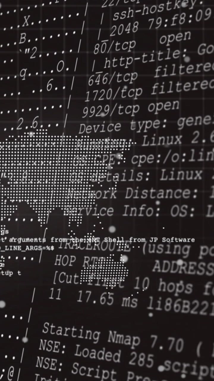 Animation of human brain over heart rate monitor and world map