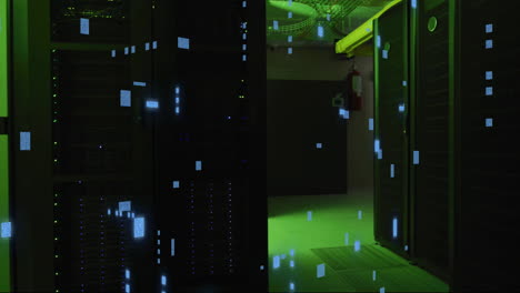 animation of digital data processing and circuit board over computer servers