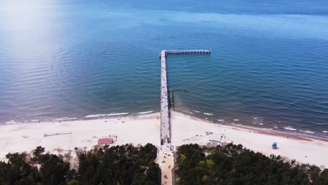 puente peatonal que conduce al mar báltico en palanga, vista aérea.