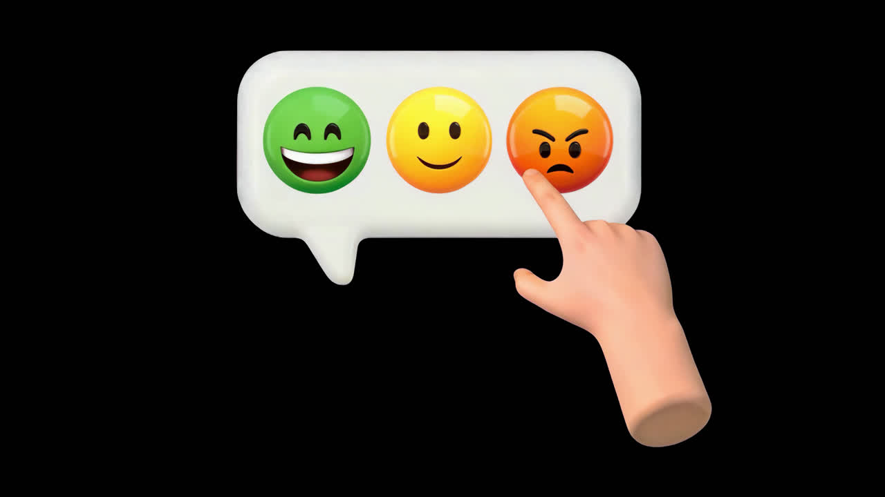 Animazione del concetto di selezione del feedback con emoji, risorsa isolata, video 4K trasparente, canale alfa