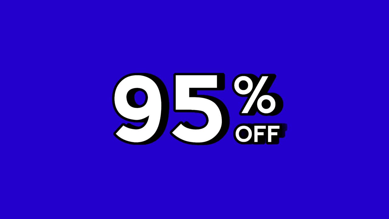 95% percent off text discount label sign symbol animation motion graphic fire special effects on blue screen background. Video Discount price for black Friday or wholesale and business concept