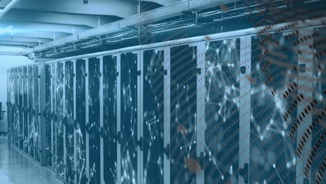procesamiento de datos contra la red de conexiones a través de la sala de servidores de computadoras