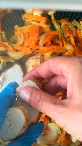 cooking chicken and vegetables