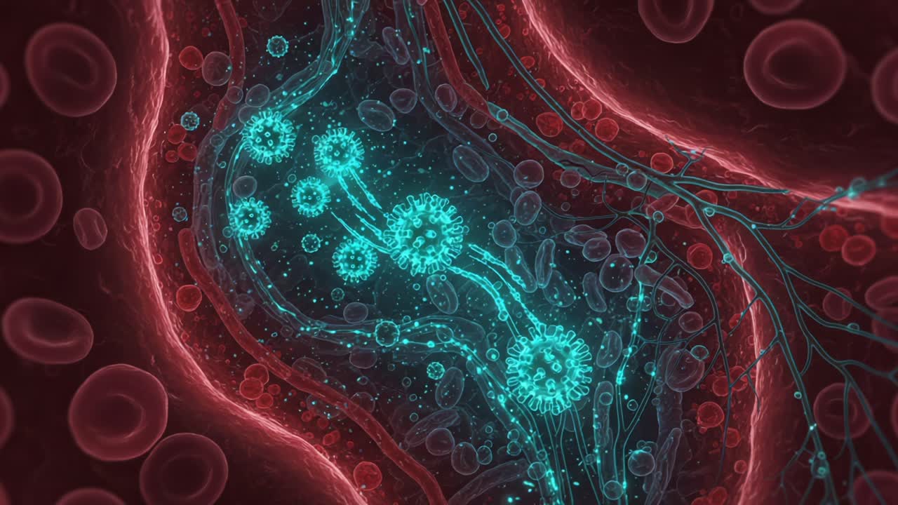 Intricate Visualization of Cellular Interaction: A Close-Up Look at Microscopic Structures and Their Connections in a Blood Vessel