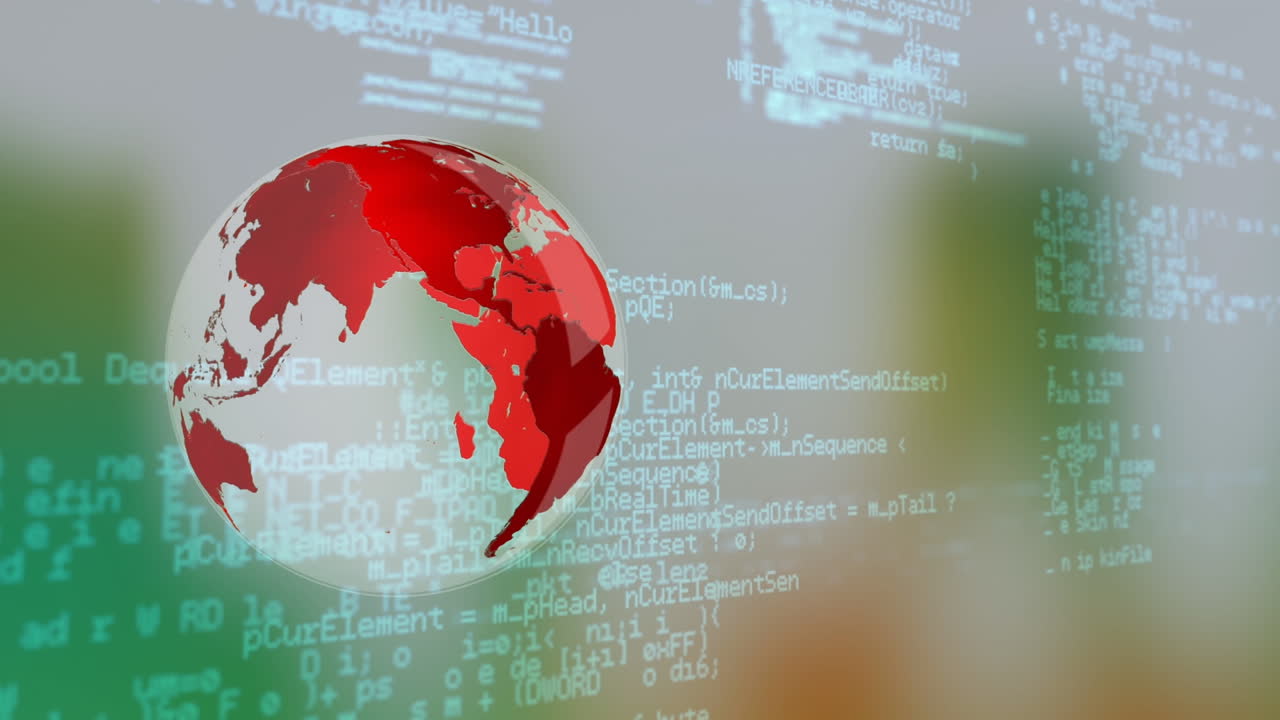 animación de un globo giratorio sobre el procesamiento de datos en un fondo colorido