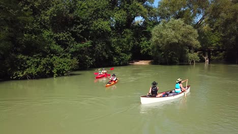 aerial view of people kayaking on danube river, hungary