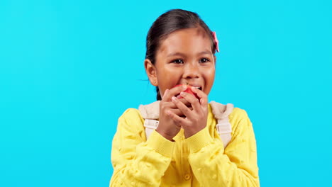 Child,-portrait-and-eating-an-apple-with-student