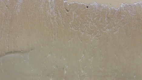aerial top view waves break white sand beach