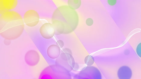 colorful abstract animation with floating circles and wavy lines over pastel background