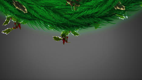 decorativo con ramas de abeto, holly y bayas rojas contra un fondo gris